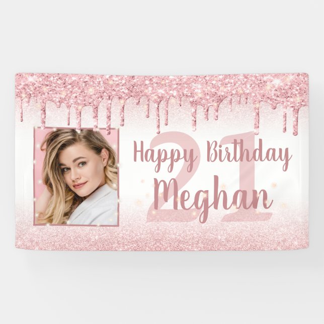 Banderoles Tout Anniversaire Rose Gold Parties scintillant Dr (Horizontal)