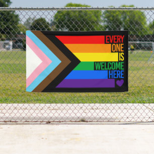 Banderoles Tout le monde est bienvenu ici (Progress Pride)