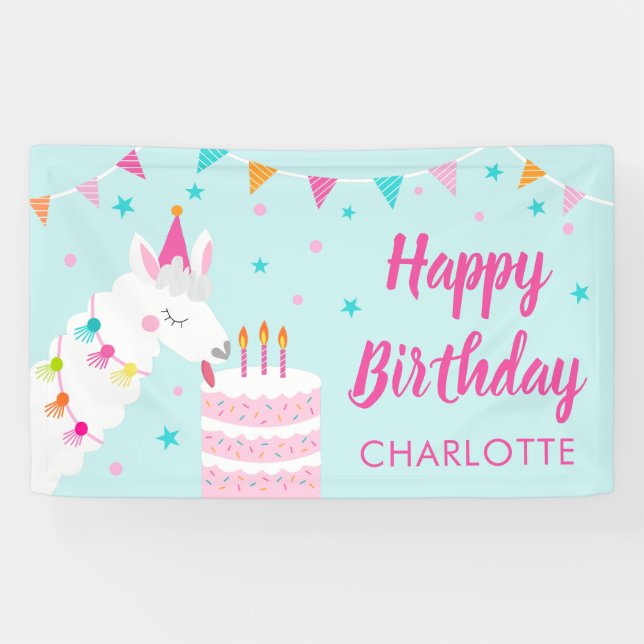 Banderoles Tout Llama Fun Cake 3ème Anniversaire Aqua (Horizontal)