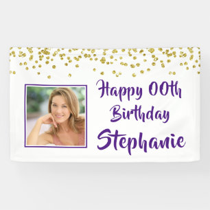 Banderoles Toute année Anniversaire Purple Gold Confetti Phot