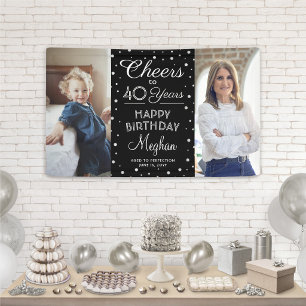 Banderoles Toute anniversaire Acclamations Confettis Noir Arg