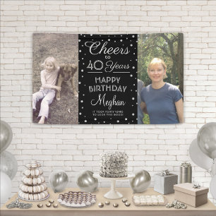 Banderoles Toute anniversaire Acclamations Confettis Noir Arg