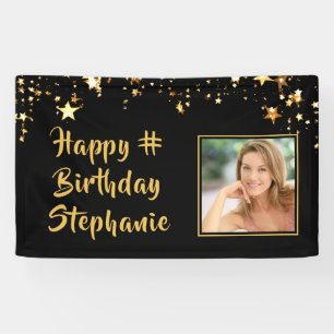 Banderoles Toute photo d'anniversaire Black Gold Stars Person