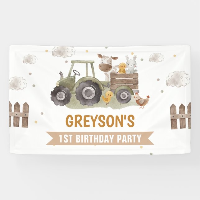 Banderoles Tractor Farm Birthday Party Animals Barn (Horizontal)