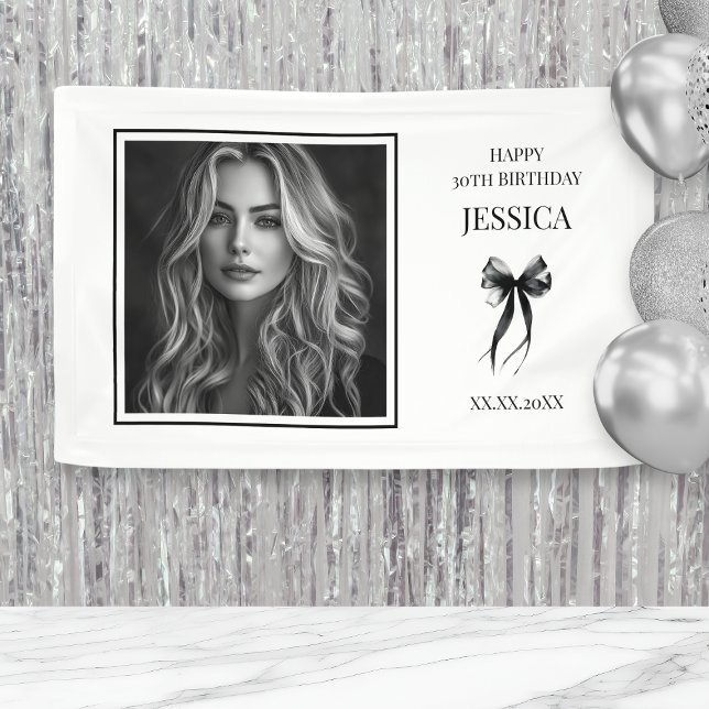 Banderoles Trente photos en noir et blanc Joyeux 30e annivers (30th Thirty Black and White Photo Happy Birthday Banner)