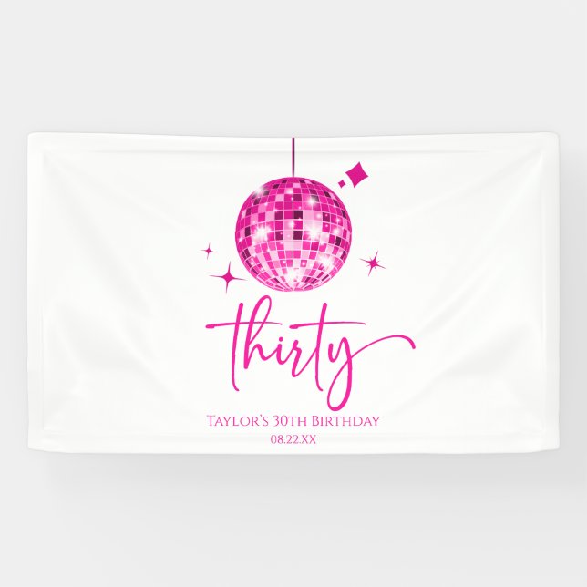 Banderoles Trente Pink Disco Ball 30e fête d'anniversaire (Horizontal)