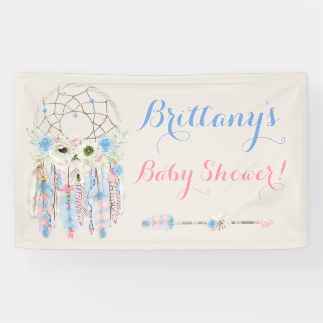 Banderoles Tribal Boho Dream Catcher Baby Blue & Pink (Horizontal)
