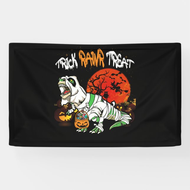Banderoles Trick Rawr Treat Halloween Dinosaur T Rex Citrouil (Horizontal)