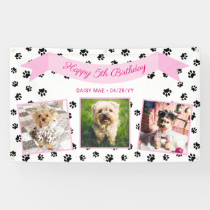 Banderoles Trois empreintes de patte noires photo Anniversair