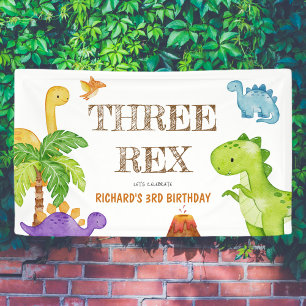 Banderoles Trois enfants Rex Dinosaur 3e fête d'anniversaire
