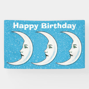 Banderoles Trois joyeux Anniversaire Blanc Croissant Lune Vis