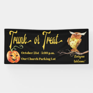 Banderoles Tronc ou traiter Halloween Citrouille & hibou