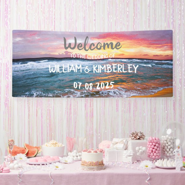 Banderoles Tropical Beach Ocean Waves Sunset Mariage élégant (Fête)