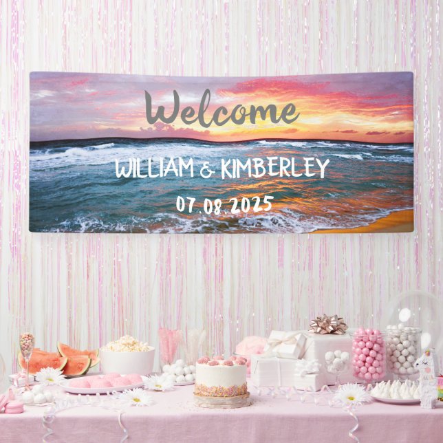 Banderoles Tropical Beach Ocean Waves Sunset Mariage élégant (Fête)