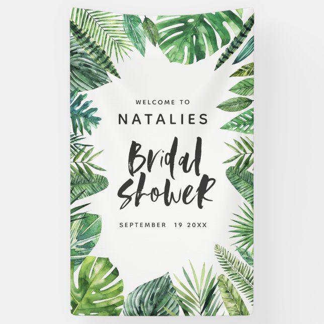 Banderoles Tropical botanique feuillage script douche nuptial (Vertical)