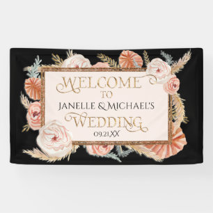 Banderoles Tropical Floral Rose Gold Black Blush Pampas Palms