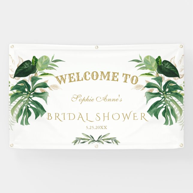 Banderoles Tropical Foliage Gold Cross Baptism Affiche de bie (Horizontal)