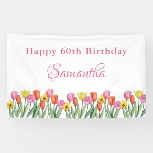 Banderoles Tulipes Aquarelle Fête d'anniversaire 60 ans