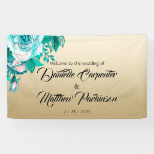 Banderoles Turquoise Aquarelle Rose Golden Elegance Mariage