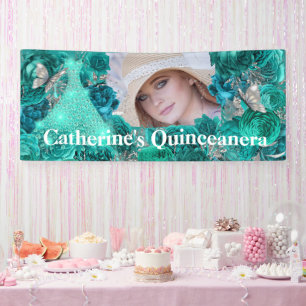 Banderoles Turquoise argent photo parties scintillant papillo