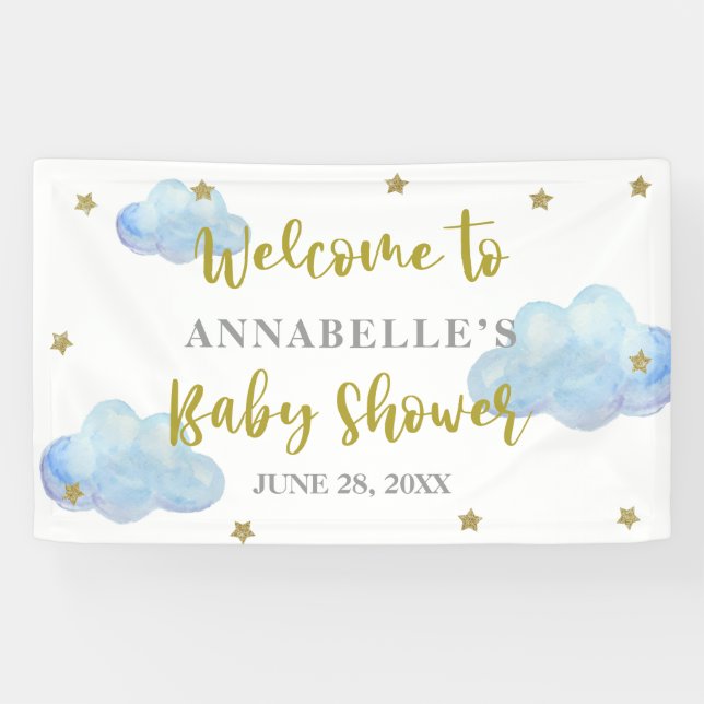 Banderoles Twinkle Star Blue Clouds Baby shower fond (Horizontal)