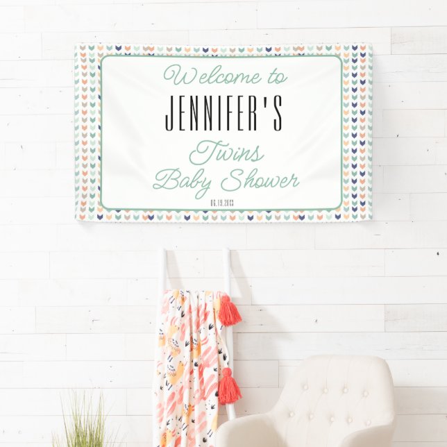 Banderoles Twins Modern Twins Baby shower Bienvenue (En situation)