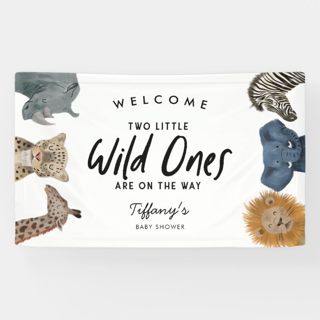 Banderoles Twins Safari Animaux Thème Baby shower Bienvenue (Horizontal)