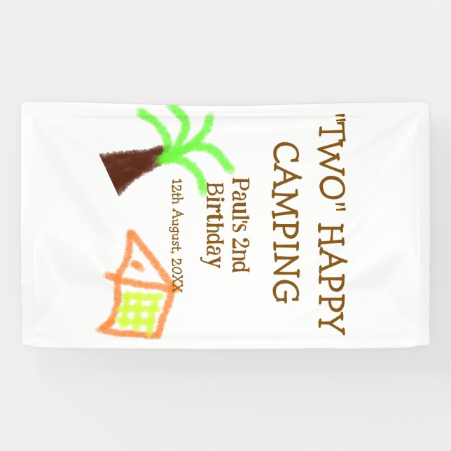 Banderoles Two happy camping 2nd birthday tree camp kids (Horizontal)