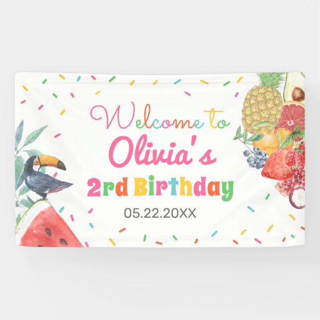Banderoles Twotti Fruitti Fruits Toucan Anniversaire Contexte (Horizontal)