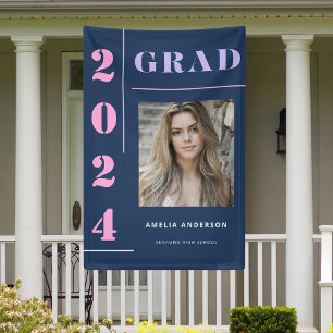 Banderoles Typographie Bleue Moderne Photo Graduation Party