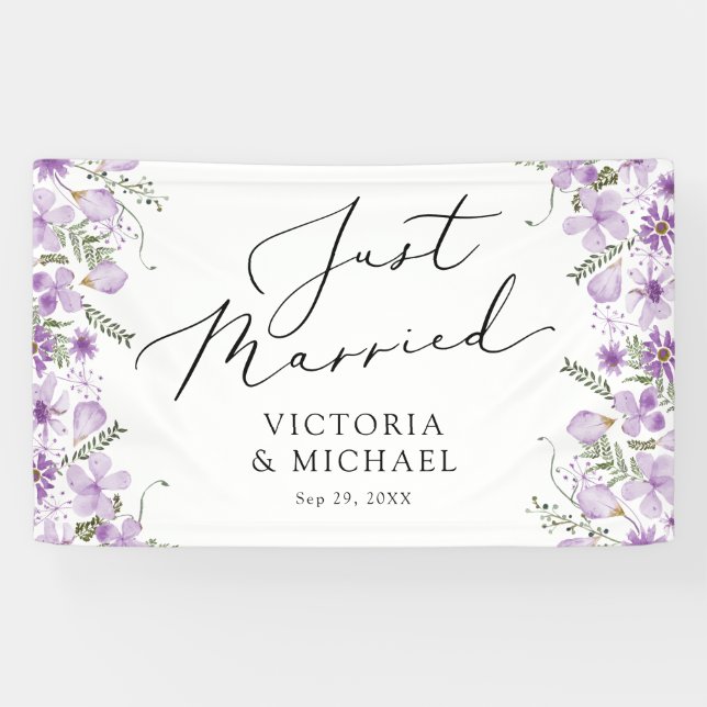 Banderoles Typographie Élégante Floral Juste Marié (Horizontal)