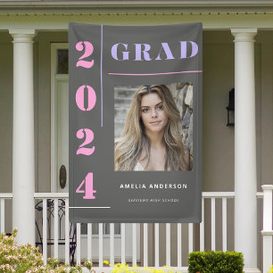Banderoles Typographie Gris moderne Photo Graduation Party
