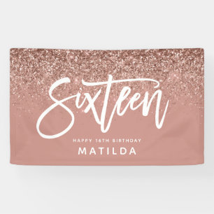 Banderoles Typographie rose parties scintillant d'or rose fil