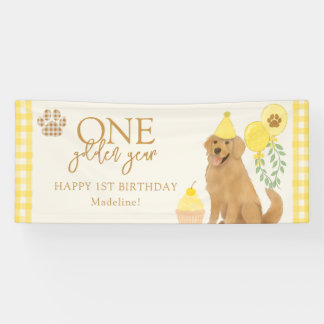 Banderoles Un An d'Or Chiot Retriever Anniversaire Jaune