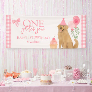 Banderoles Un an d'or Chiot Retriever Rose 1er Anniversaire