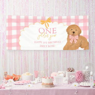 Banderoles Un an doré pour le toutou rose Doodle 1er annivers
