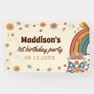 Banderoles Un Babe Retro Super Arc-en-ciel 1er anniversaire
