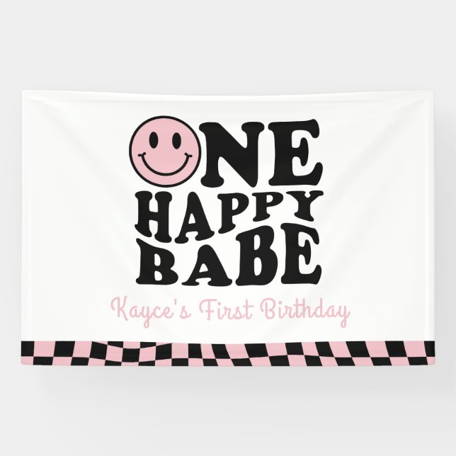 Banderoles Un bon bébé Wavy Happy Smile Girl 1er anniversaire (Horizontal)