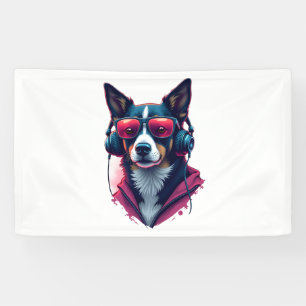 Banderoles Un chien Habu portant lunettes de soleil et casque