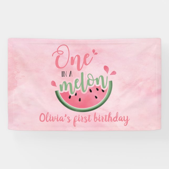 Banderoles Un dans une pastèque Melon aquarelle 1er anniversa (Horizontal)
