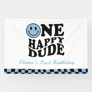 Banderoles Un heureux Dude Wavy Blue Smile Face 1er anniversa