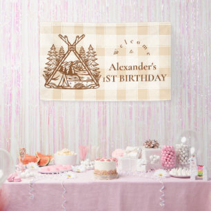 Banderoles Un joyeux Camper Mountain Forest 1er anniversaire