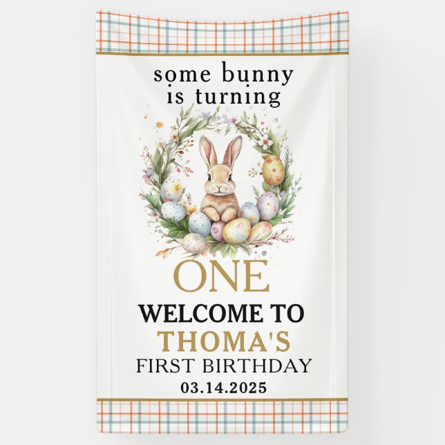 Banderoles Un lapin de Pâques fête son 1er anniversaire (Vertical)