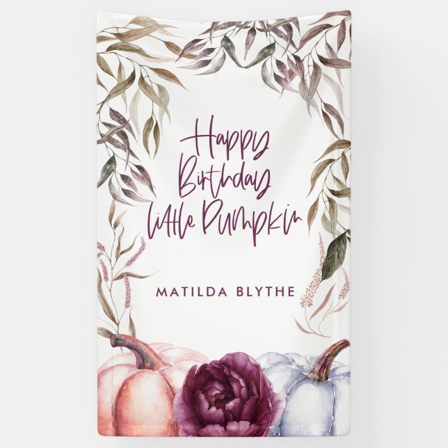 Banderoles Un petit anniversaire d'automne fleuri violet citr (Vertical)