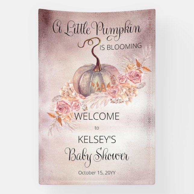 Banderoles Un Petit Citrouille Fleurit Baby shower Rose (Verticale)