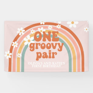 Banderoles Un Super Pair Retro Rainbow twin Anniversaire