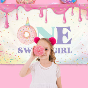 Banderoles Une Fille Douce Gâteau Licorne Pastel Anniversaire