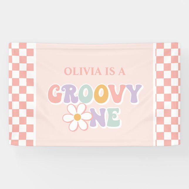 Banderoles Une fille Super Pink Daisy Checker (Horizontal)