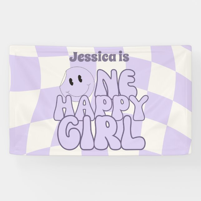 Banderoles Une joyeuse Fille Retro Rose 1'st Anniversaire (Horizontal)