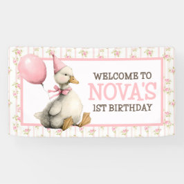 Banderoles Une oie sotte personnalisée rose 1er anniversaire